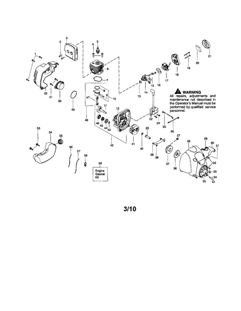 Cylinder/Crankshaft/Crankcase Diagram and Parts List for FX26SC Type 3 Weed Eater Trimmer